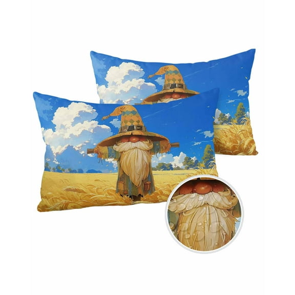 Pack of 2 Outdoor Pillow Covers, Funny Fall Scarecrow Gnome Waterproof Square Throw Pillowcase Cushion Decorative Pillow Covers for Couch Patio Tent, 20x12 in