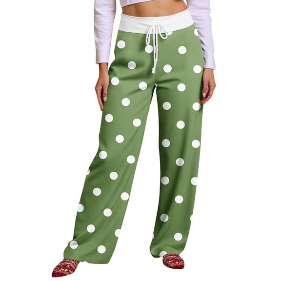 Women Winter Soild Color Pants Full Length Long Trousers Sports Pants with Dot Print and Drawstring for Casual and Stylish Wear,Light Green,M
