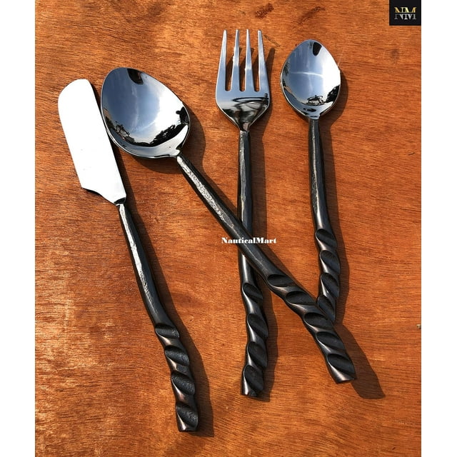 Silverware Cutlery Set Medieval Rustic Dinning Set, Spoon, Fork & Knife Stainless Dinnerware Table Decor