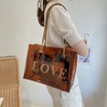 thumbnail image 3 of Fashion Women Composite Bags Letters Shoulder Bag Drawstring Pouch (Brown), 3 of 6