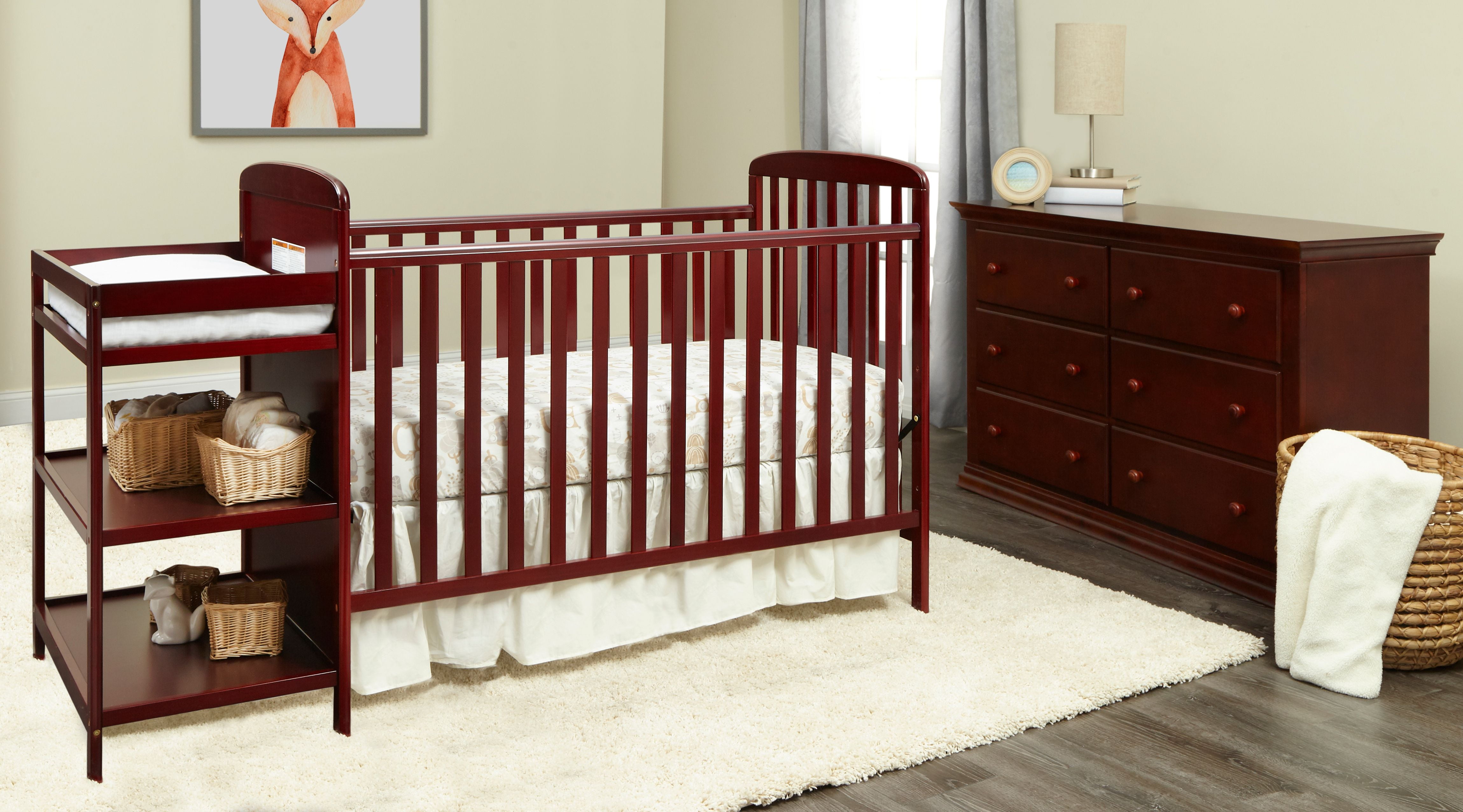 cherry crib with attached changing table