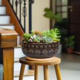 thumbnail image 3 of Ordivic 8 Inch Black Ceramic Bonsai Pot with Drainage Hole and Saucer – Shallow Round Planter for Succulents, Indoor Plants, Boho Home Decor, 3 of 8