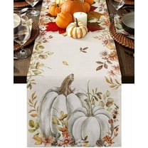 Fall Floral Leaves Table Runner, Thanksgiving Pumpkins Cotton Linen Tablecloth Farmhouse Table Decor for Home,Kitchen,Dining Room,Indoor,Outdoor,13X108 Inches Extra Long, Boho