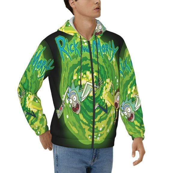 Mens Rick and Mor-t Zip Up Graphic Hoodie with Pockets Comfort Long Sleeve Soft Hoodies