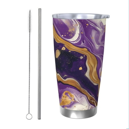 

Matuu Purple Gold Marble Swirls for 20oz Durable Thermal Cups Keep Drinks Cold and Hot Insulated Car Mug with Lid-Straw Two-piece Set