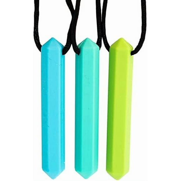 YOPTOP Pencil Sensory Necklace 3 Set - Best for Kids or Adults That Like Biting or Have Autism – Perfectly Textured Silicone Chewy Toys - Chewing Pendant for Boys & Girls - Chew Ne