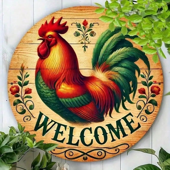 HELLOYOUNG Vintage Tin Sign Chicken Welcome Sign Rustic Farmhouse Wall Decor, Metal Chicken Art Kitchen Country Home Decor for Wall