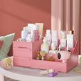 thumbnail image 6 of Makeup Organizer, Cosmetic Desk Storage Box with Drawers Skincare Organizers for Dressing Table, Countertop, Bathroom Counter, Vanity Holder for Brushes, Lotions, Lipstick, Perfume (Pink), 6 of 7