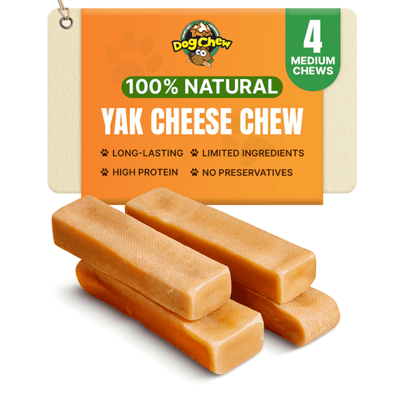 Tibetan Dog Chew Yak Cheese Long-Lasting Himalayan Chews for Dogs, Medium, 4 Count Bag