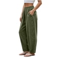 thumbnail image 2 of Nmnitkp Linen Pants Women Blend Barrel Lantern Pants High Waisted Elastic Pull On Baggy Harem Casual Pants with Pockets for Vacation Loungewear Daily Travel WearArmy Green,S, 2 of 7