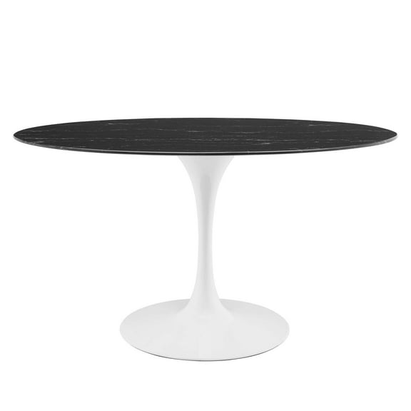 54 inch Dining Table, Round, Black White, Artificial Marble, Metal Steel, Modern Contemporary Mid-Century, Kitchen Room Cafe Bistro Restaurant Hospitality