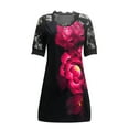 thumbnail image 4 of Dyegold Sundresses for Women Casual Beach - Wedding Guest Dresses for Women V-Neck Short Sleeve Floral Print Lace Trim Midi Sun Dress ​Flared A-Line Swing ​​Dress, 4 of 4