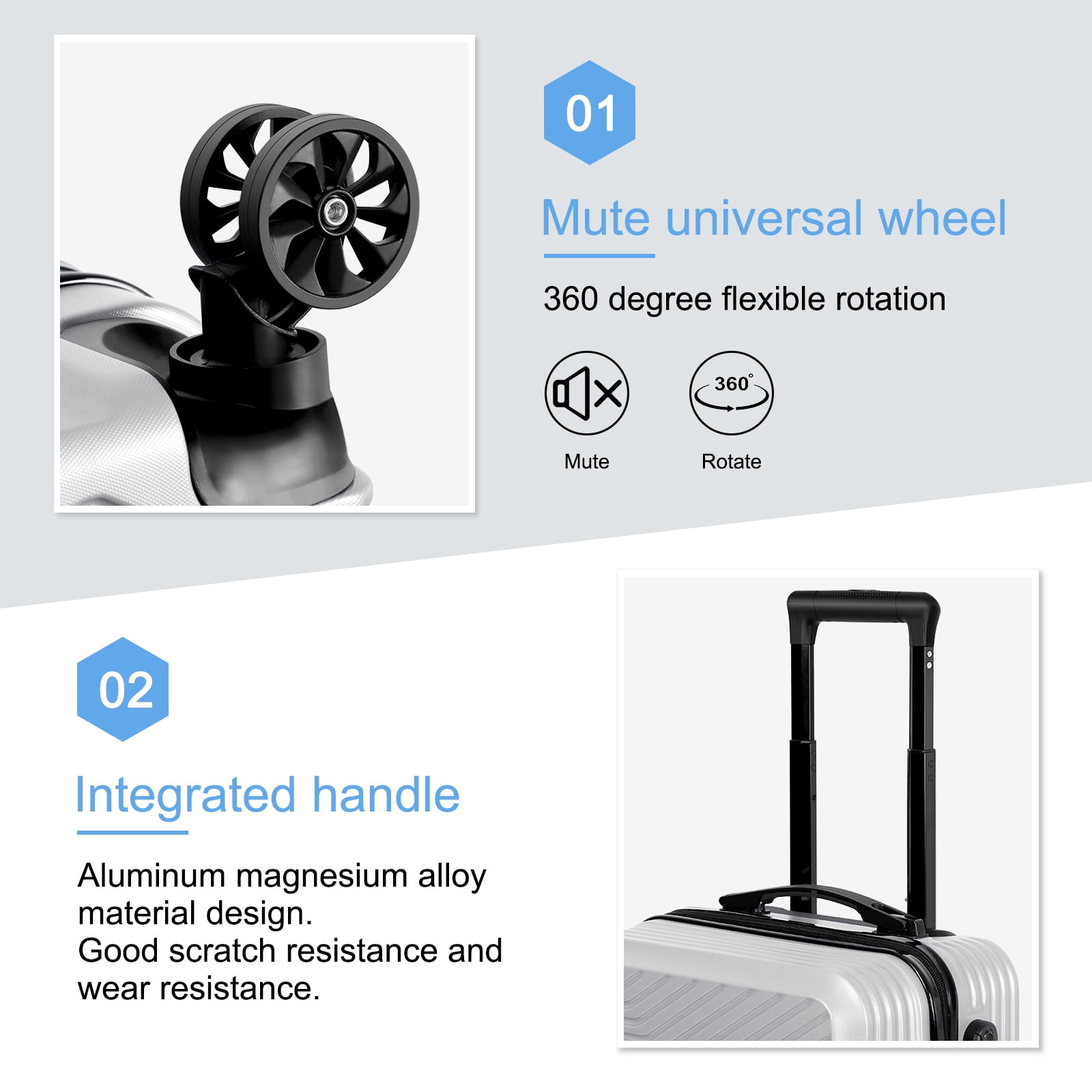 Carry On Luggage, 20" Hardside Suitcase ABS Spinner Luggage with Lock - Crossroad in Silver