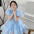 thumbnail image 2 of Kids Girls Puff Sleeve Dress Party Birthday Princess Dress  Short Sleeve Summer Ruffle Puffy Dresses Pageant for 2~7 Years, 2 of 5