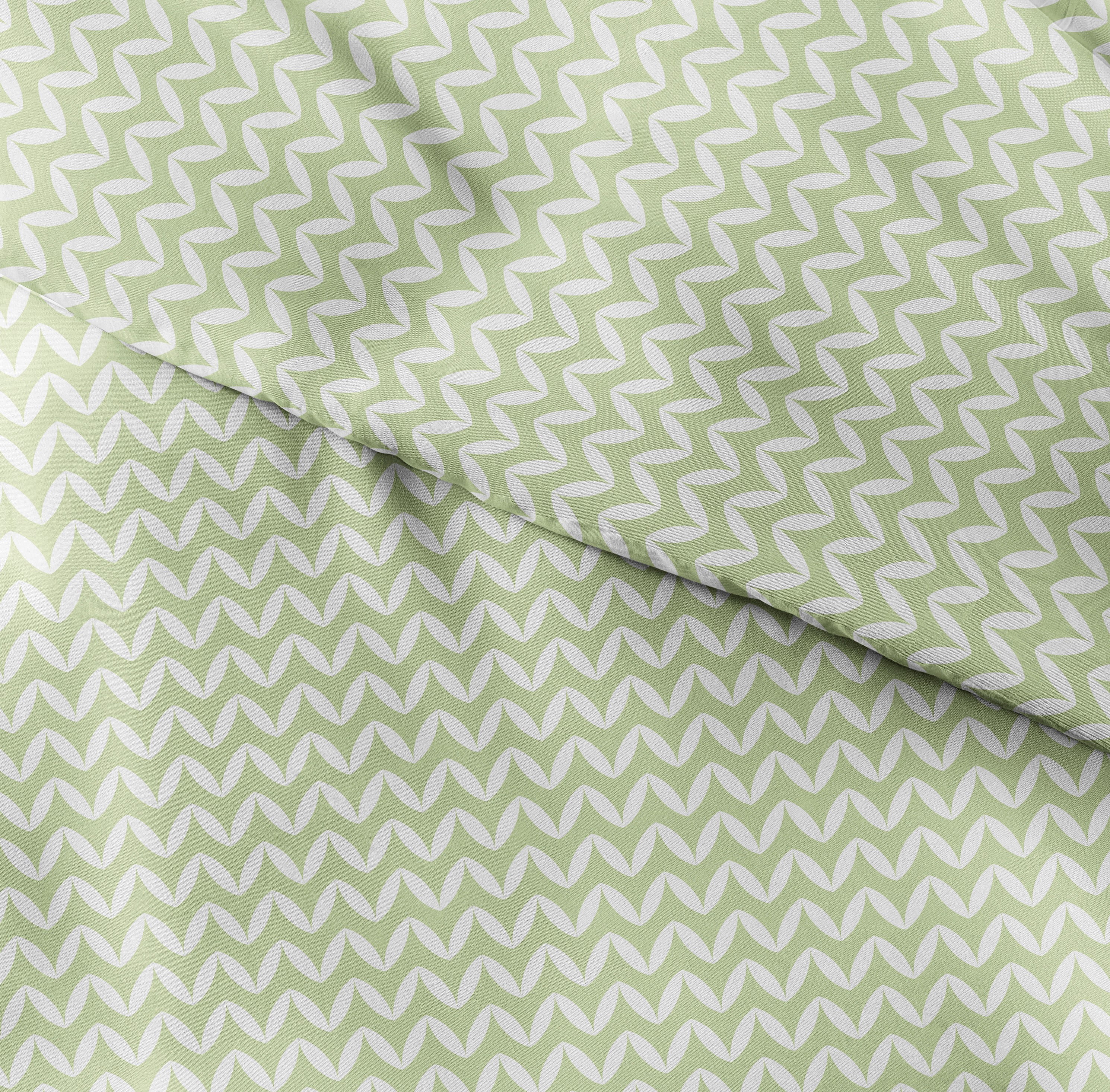 Noble Linens Sage Puffed Chevron Print Duvet Set 3-Piece Duvet Cover Set, King/Cal King