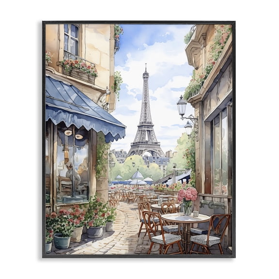 Stupell Industries French Country Eiffel Tower City View Black Framed Giclee Art, 11 x 14, by LSR Design Studio