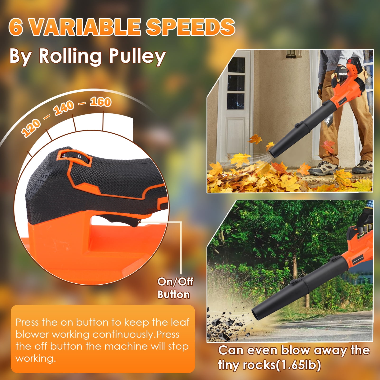 Cordless Brushless Leaf Blower, 20V 800CFM 160MPH & 6 Speed Levels with 2 X 4.0Ah Batteries &  Fast Charger for Patio Cleaning, Lawn Care, Blowing Leaves and Dust