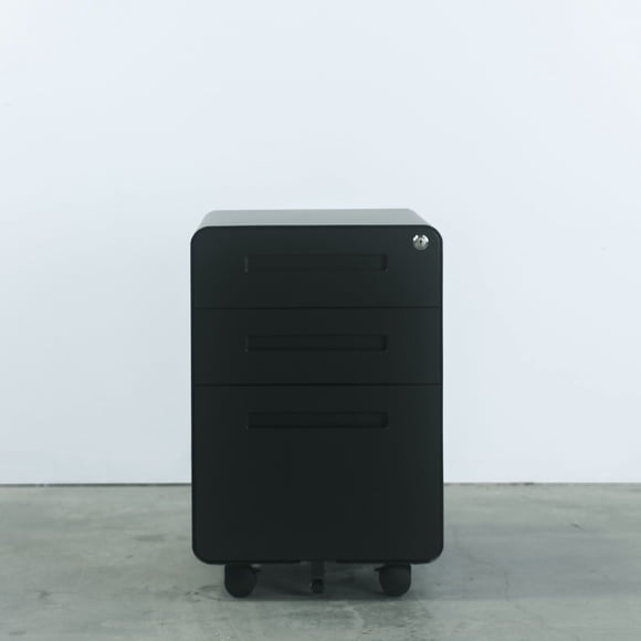 MotionGrey Metal Filing Cabinet with 3 Drawers, Vertical File Cabinet with Lock, Mobile Office Cabinet with Wheels for Legal, Letter, A4 Files, Black