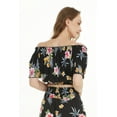 thumbnail image 2 of Women's Hawaiian Off-Shoulder Smock Top in Hibiscus Black M, 2 of 5