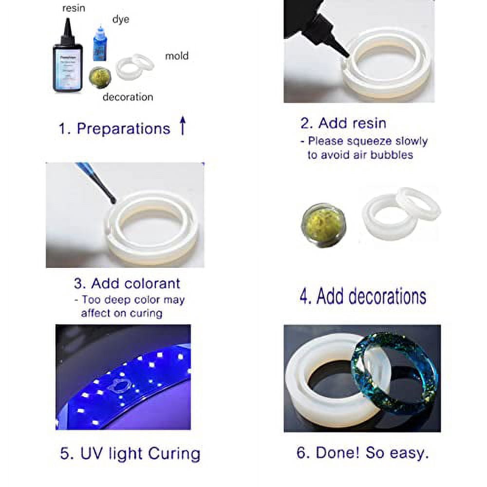 UV Resin Lamp Included-5X100ML Upgrade I Minute Quick Cure! Hard Type Crystal Clear Epoxy Resin, UV Glue Ultraviolet Curing, Solar Cure Sunlight Activated Resin Clear Adhesive Glue+15 Pigment