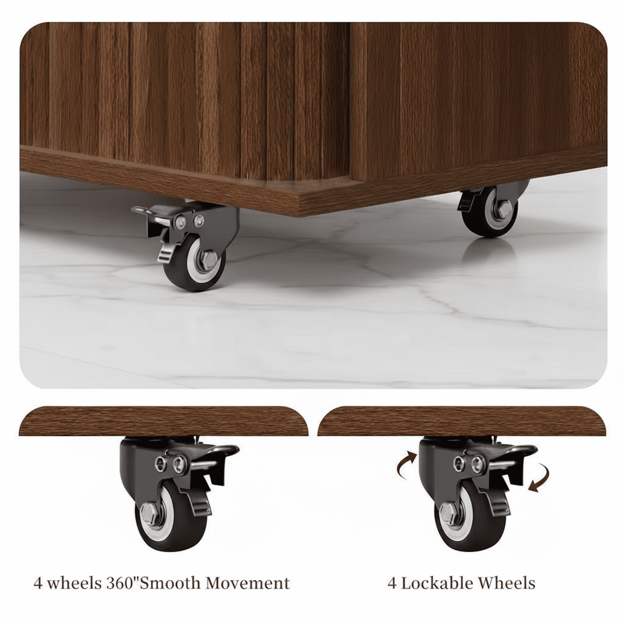 Aisword Rolling Kitchen Island with Drop Leaf Countertop, Mobile Kitchen Cart on Wheels, Sliding Door, Drawers, Spice Rack & 2-Tier Storage, Walnut
