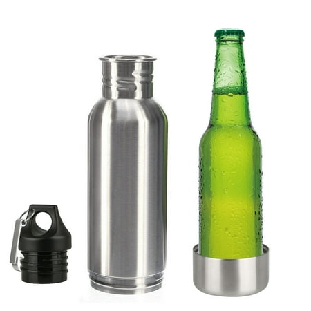 Beer Bottle Koozie For Women Beer Bottle Insulator, TSV Stainless Steel Beer Bottle Insulator Keeps Beer Colder With Opener/Beer Bottle Holder For Outdoor, Camping BBQ and Fishing (Silver) ()