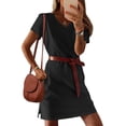 thumbnail image 2 of Vestido RUMIA cuello en V, manga corta, corte en A, negro, talla M, 2 of 6