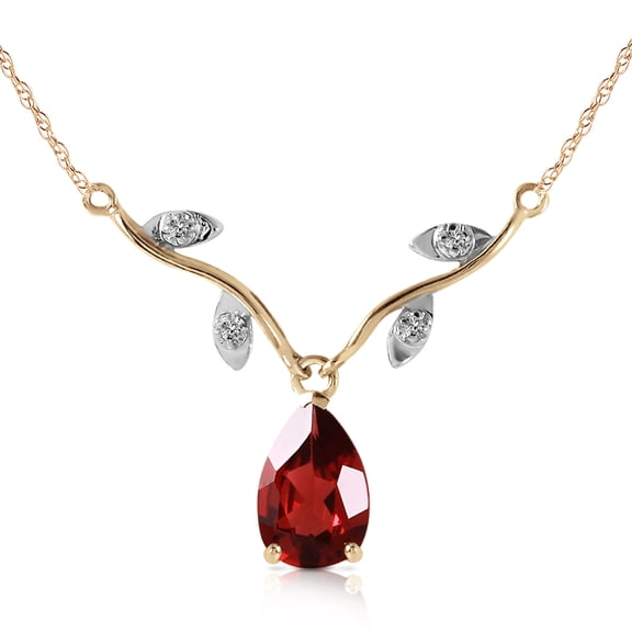 Galaxy Gold 14k Yellow Gold 18" Drop Necklace with Genuine Diamonds and Pear-shaped Natural Garnet
