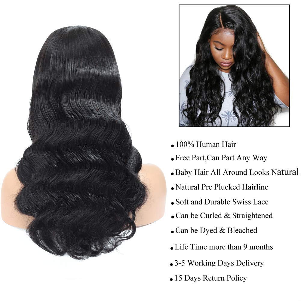 Lace Closure Wigs Human Hair Body Wave Brazilian Virgin Body Wave Human Hair Wigs for Black Women Wavy Human Hair Wig 4X4 Lace Front Wigs Pre Plucked with Baby Hair Bleached Knots (20Inch)