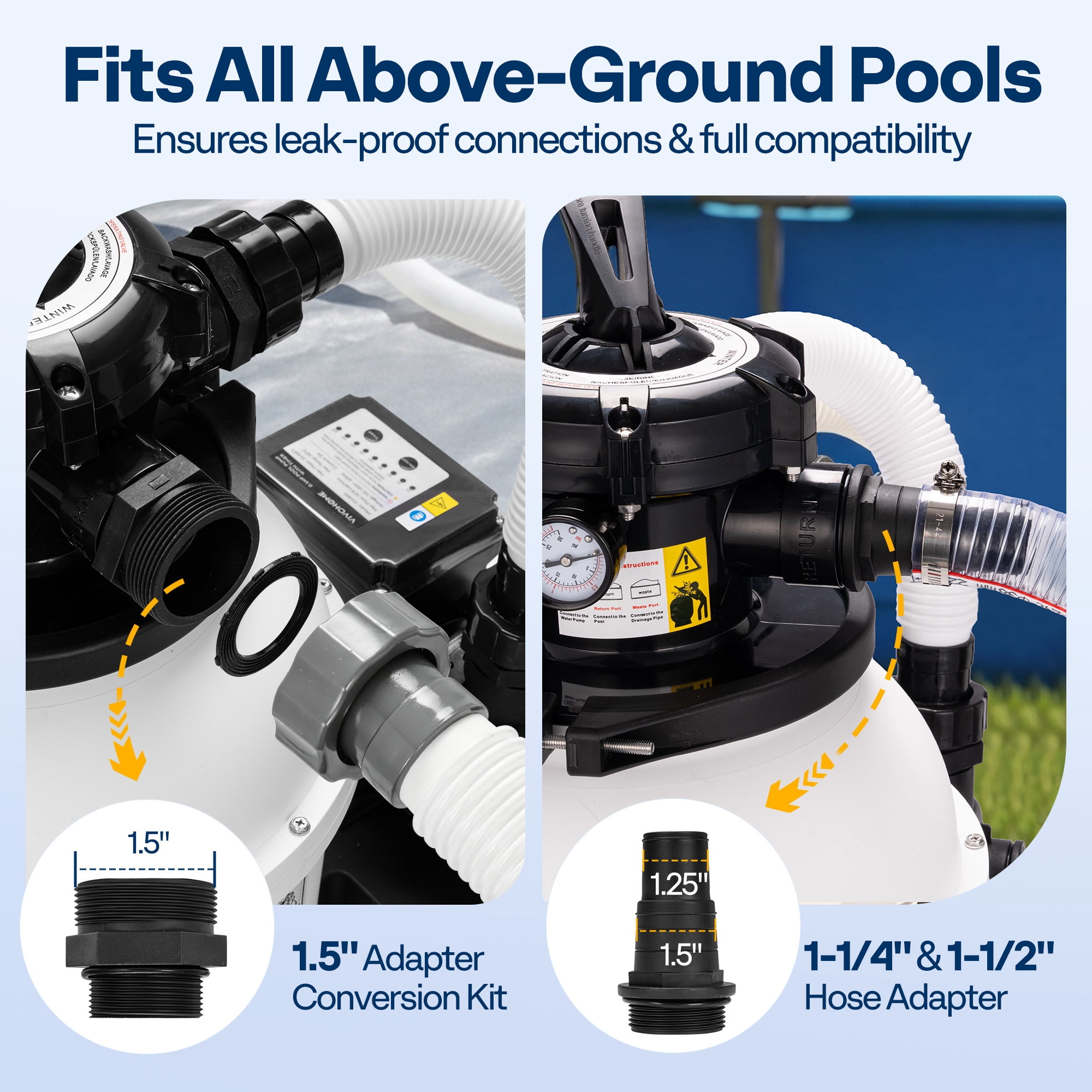 SPECSTAR 12" Sand Filter Pump 3168GPH for  Above Ground Pools Up to 11000Gallons,   Pool Filter System with 6-Way Multi-Port Valve, Digital Timer & Pressure Gauge, Heavy Duty Silent Motor