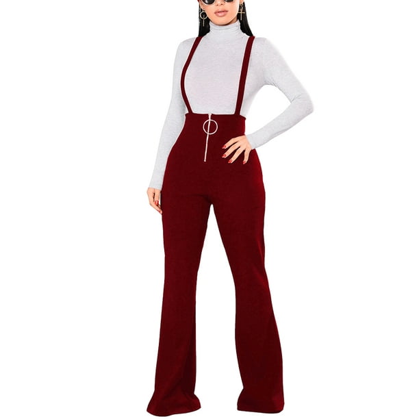 Women Dungarees Overalls Bell bottomed High Waist O ring Zipper Front Flared Casual Jumpsuits Pants Trousers Walmart