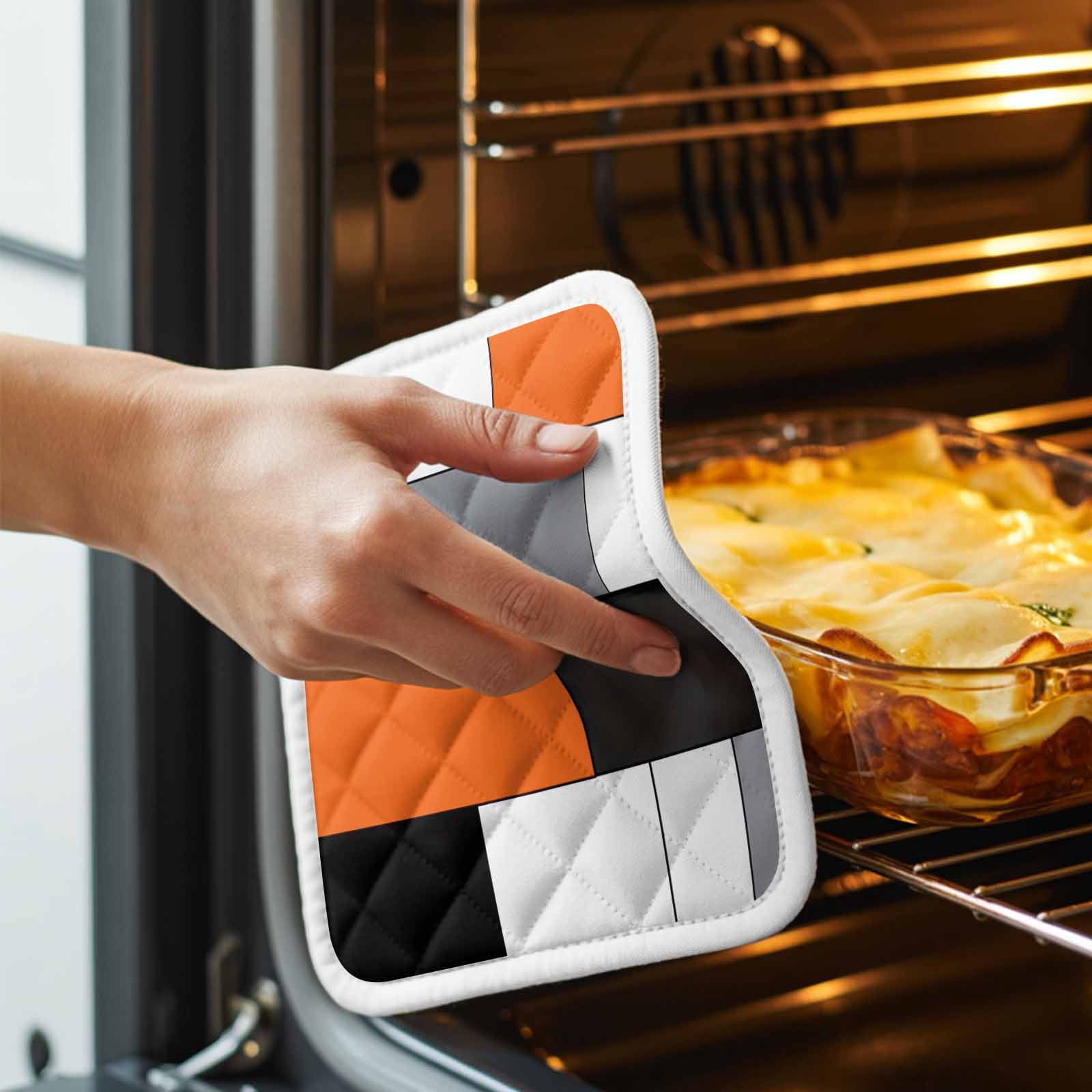 Burnt Orange Black Grey Pot Holders for Kitchen Heatproof Potholder, 5 Pack Modern Irregular Geometric Abstract Hot Pads Multipurpose Oven Pads Cloth Potholders Trivet for Cooking Baking