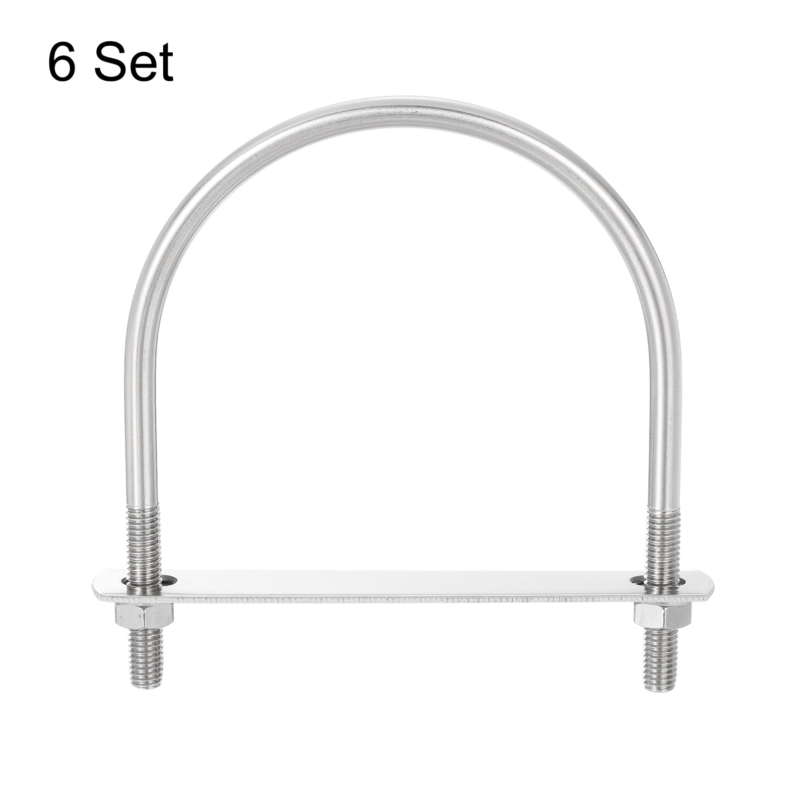 Round U-Bolts, 6 Sets 108mm(4.25") Inner Width 135mm Length M8 304 Stainless Steel U Clamp Bolt with Nuts and Plates