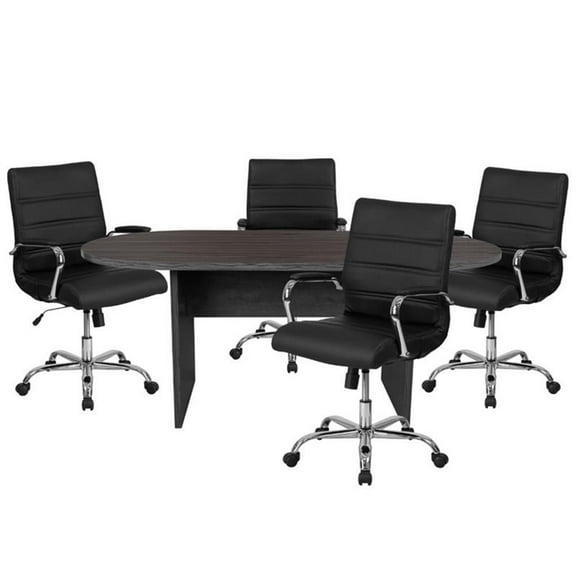 Pemberly Row 5 Piece Wood Oval Conference Table Set in Gray and Black