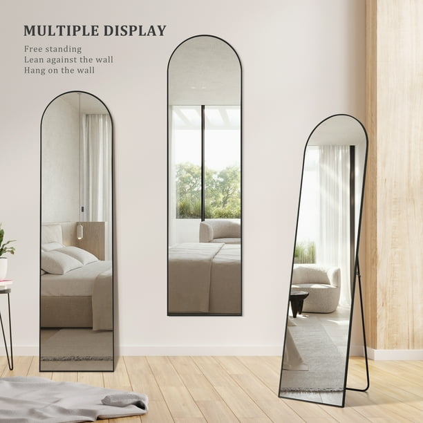 EDX Arched Full Length Mirror 59"x16" Full Body Mirror Rectangle Free Standing Wall Mounted Leaning Hanging Floor Mirrors, Black EDX Arched Full Length Mirror 59"x16" Full Body Mirror Rectangle Free Standing Wall Mounted Leaning Hanging Floor Mirrors, Black - Image 3