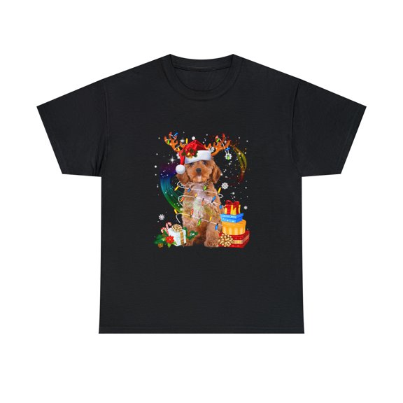 Cockapoo Reindeer Christmas Lights Funny Dog Xmas Gift Tshirt