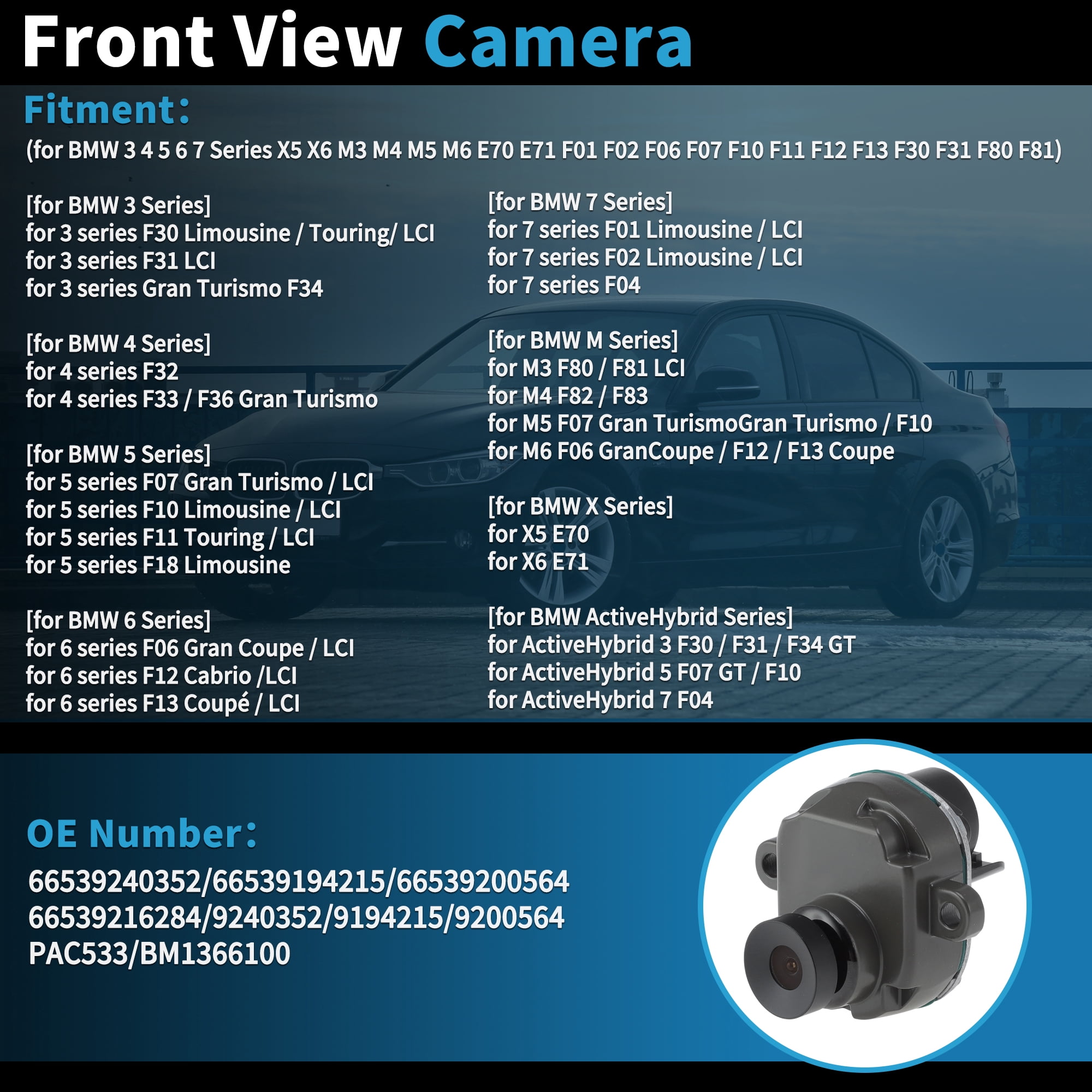 Unique Bargains Front View Camera for BMW 3 4 5 6 7 Series X5 X6 M3 M4 M5 M6 Park Assist