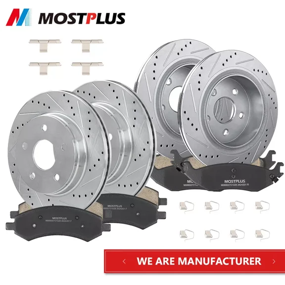 MOSTPLUS Front & Rear Drilled Disc Rotors w/ Brake Pads for 2006-18 Ram 1500 2007-09 Aspen