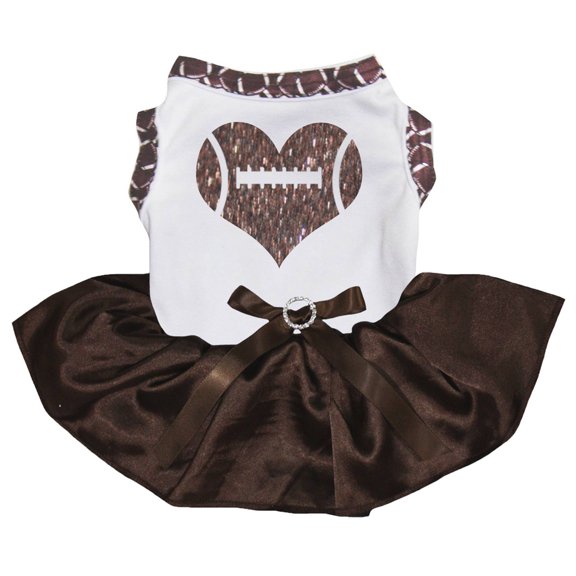 Petitebelle Rugby Heart Puppy Dog Dress (White/Brown, Small)