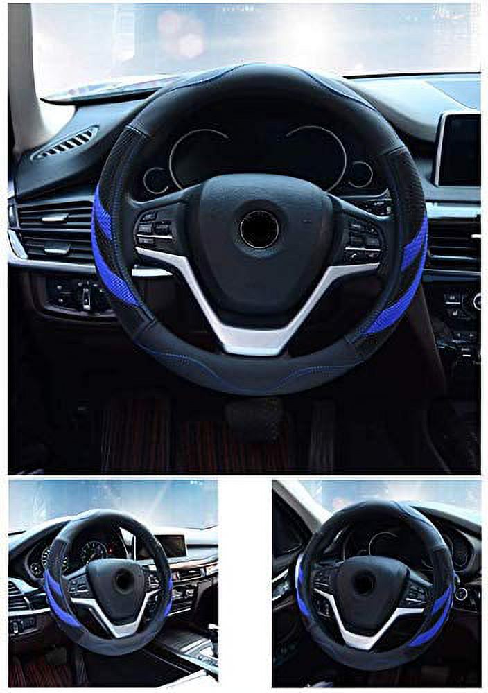 Microfiber Leather Car Steering Wheel Cover – 15 Inch / 38cm – Black With Red Stitches – Good Grip