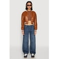 thumbnail image 3 of Womens Daisy Faux Leather Cropped Bomber Jacket, 3 of 5