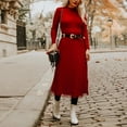 thumbnail image 2 of Robe Plissée pour Femmes Mode Femmes Robe Tricotée Unie Manches Longues Robe Plissée de Base, 2 of 8