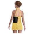 thumbnail image 2 of YiZYiF Kids Girls Sequins Modern Jazz Samba Latin Leotard Halter Tank Tassel Bodysuit Dance Dress Gold 10, 2 of 5