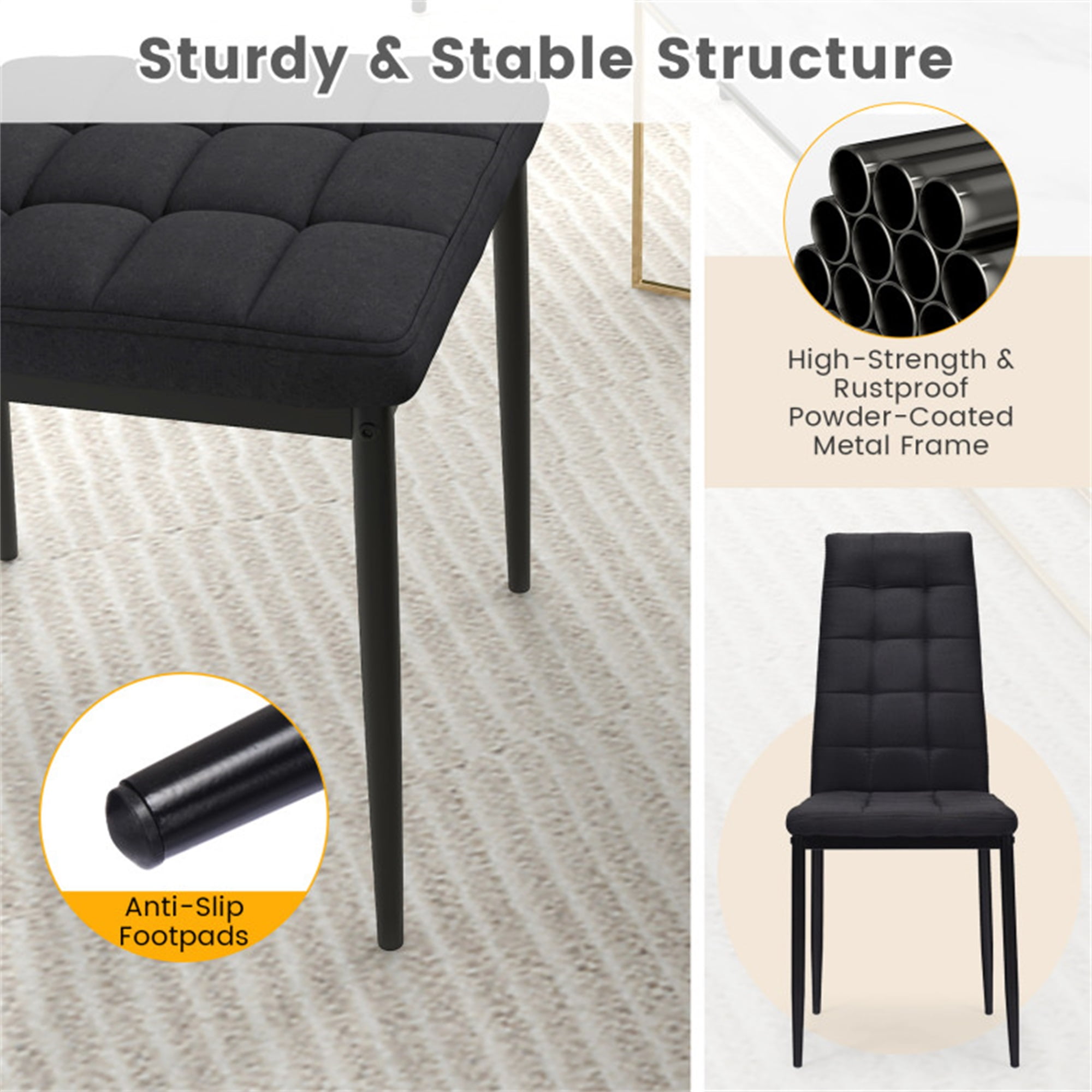 Demi Bonn Set of 4 Fabric Dining Chairs Set with Upholstered Cushion and High Back, Black