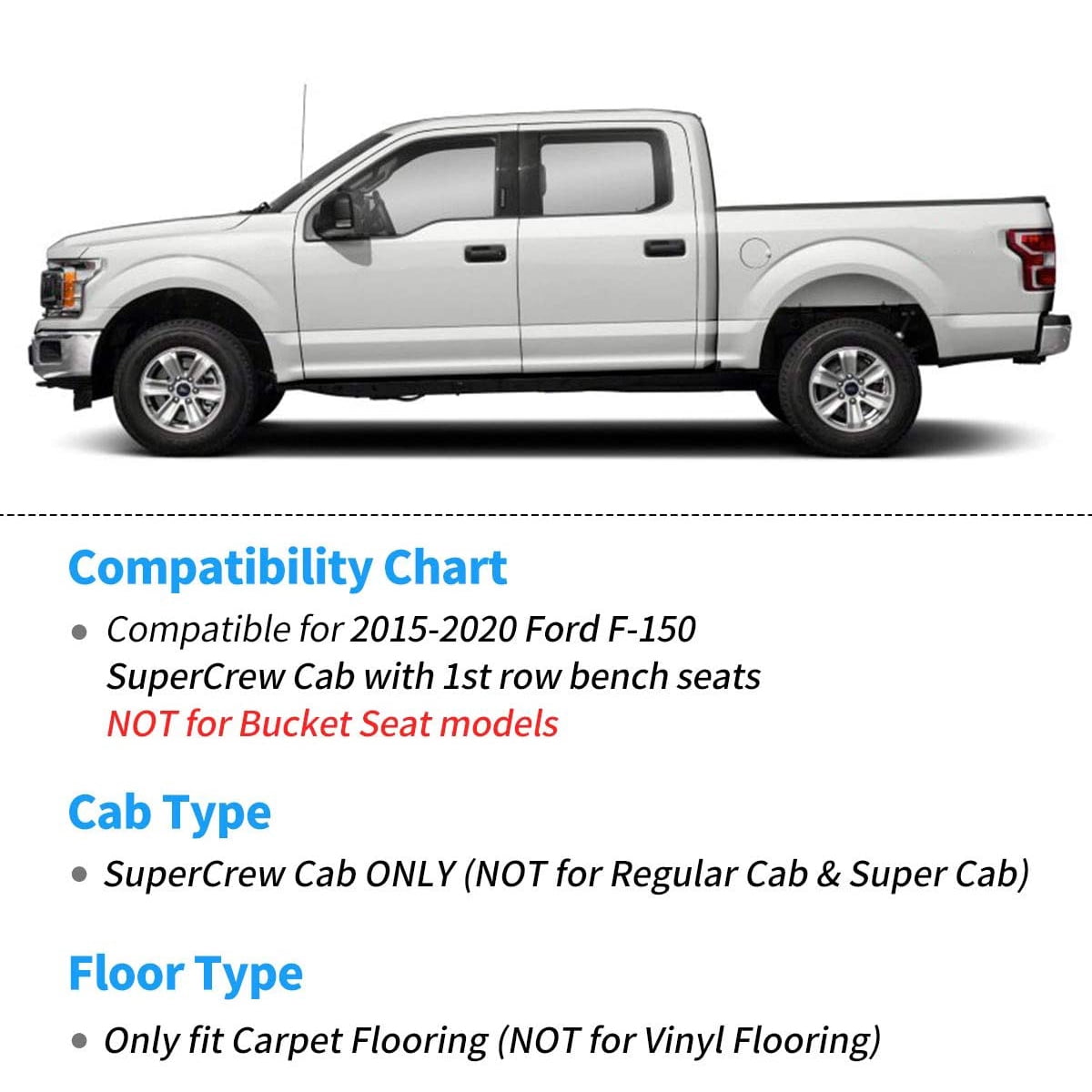 RVNI Floor Mats Liners TPE for 2015-2023 2024 Ford F150 F-150 Super Crew Cab F&R TPE