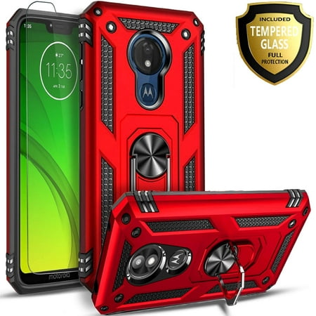 Motorola Moto E5/ Moto G6 Play Case, [NOT FIT E5 PLAY/G6] With [Tempered Glass Screen Protector Included], STARSHOP Drop Protection Ring Kickstand Cover- Red