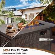 Gaildon 7 Piece Patio Furniture Set with Fire Pit Table, All Weather Outdoor Sectional PE Rattan, Patio Conversation Sets with Cushions for Garden Lawn Balcony Porch Deck, Red