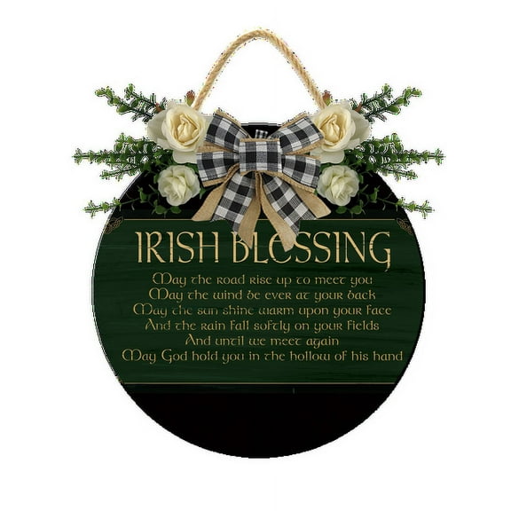 Eveokoki Irish Blessing Front Door Sign Funny Wreaths Hanging Wooden Plaque Decoration Round Rustic Wood Farmhouse Porch Decor for Home Front Door Decor, 11 x 11 Inch