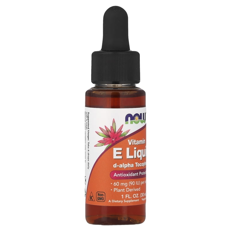 vitamin e in liquid NOW Vitamin E Liquid Antioxidant Protection, D-Alpha Tocopherol, 60 mg,  Non-GMO, Vegetarian, 1 oz