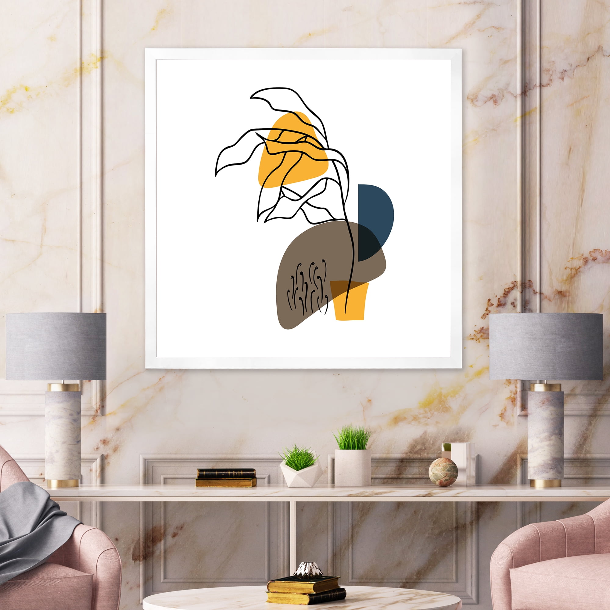 Designart 'Abstract Minimal Shapes Under Flowers V' Modern Framed Art Print